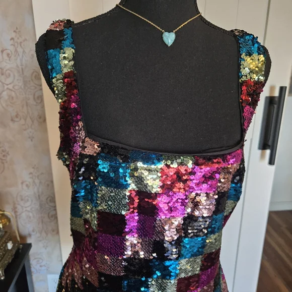 NASTY GAL Sequin Colorful Checkerboard Mini Dress Size 8 - Picture 8 of 14